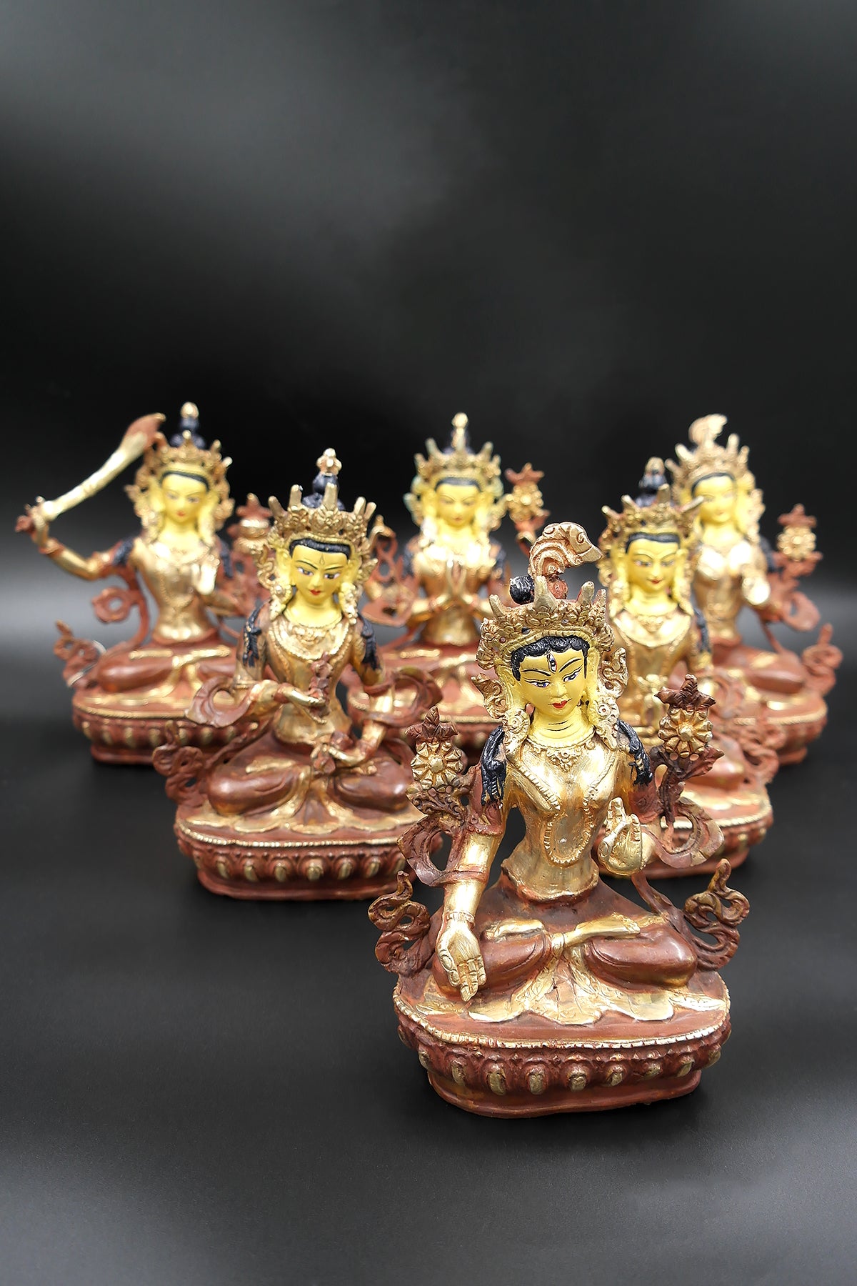Green Tara, Manjushri, Chenrezig, Vajrasattva, Amitabha and White Tara, Set of 6 Sculptures