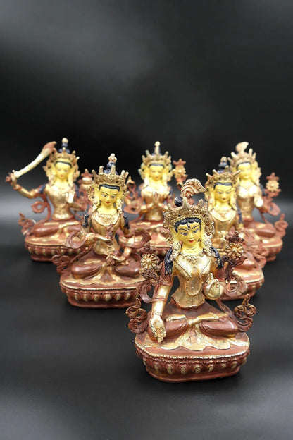 Green Tara, Manjushri, Chenrezig, Vajrasattva, Amitabha and White Tara, Set of 6 Sculptures - Vajracrafts