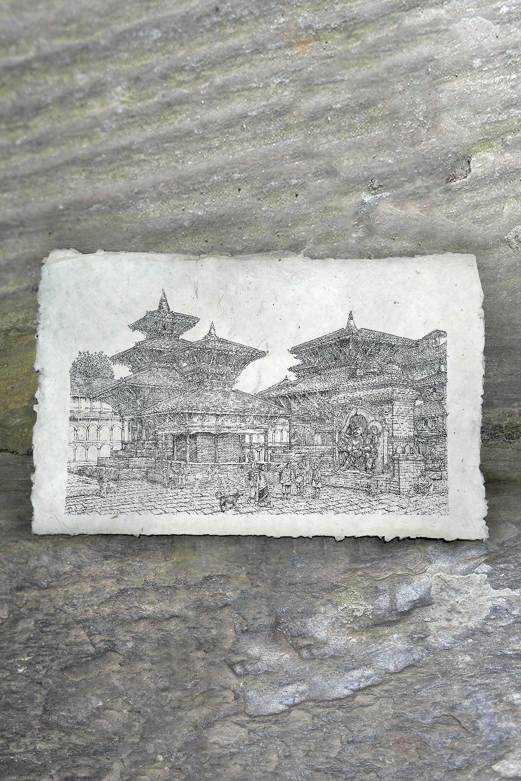 Handmade Lokta Paper Poster of Hanumandhoka Durbar, Kathmandu - Vajracrafts