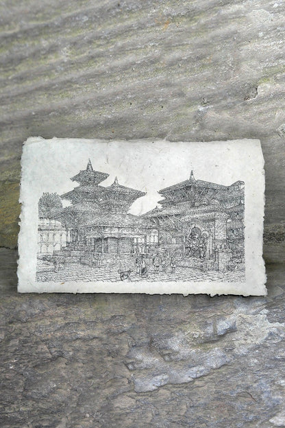 Handmade Lokta Paper Poster of Hanumandhoka Durbar, Kathmandu - Vajracrafts