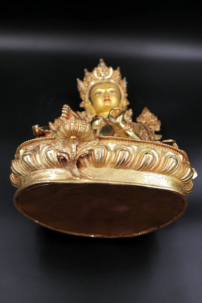 Elegant Hand carved Tibetan Green Tara Statue, 13" - Vajracrafts