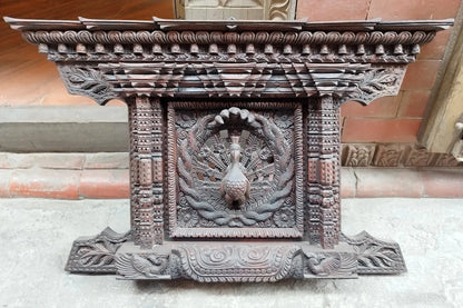 Wooden Handmade Newari Traditional Peacock Window Wall Hanging Collectible - Vajracrafts