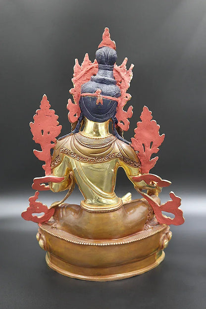Green Tara statue with full Gold Plated from Nepal 13" - Vajracrafts
