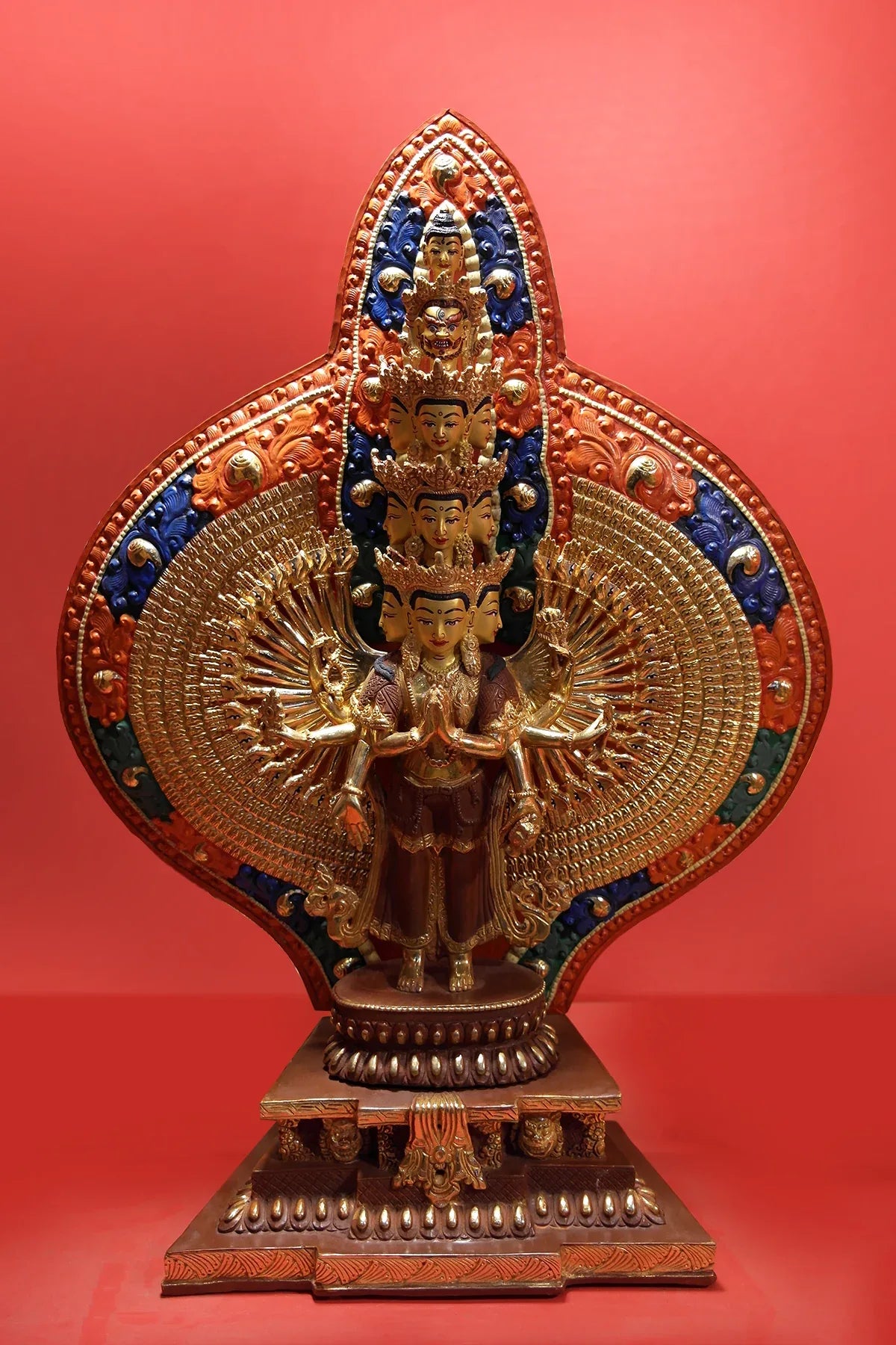 Gold Plated Lokeshwor, Avalokiteshvara Statue 18" - Vajracrafts