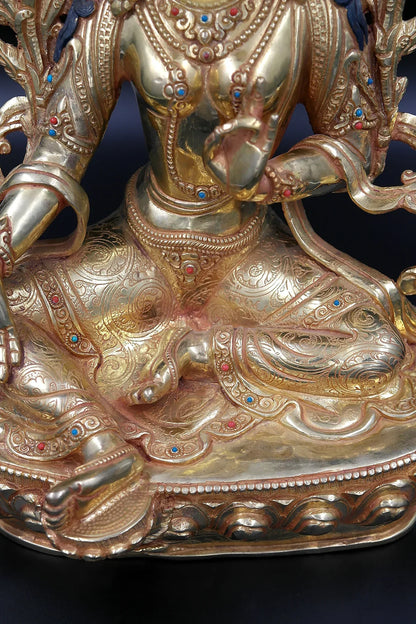 Elegant Hand carved Tibetan Green Tara Statue, 13" - Vajracrafts