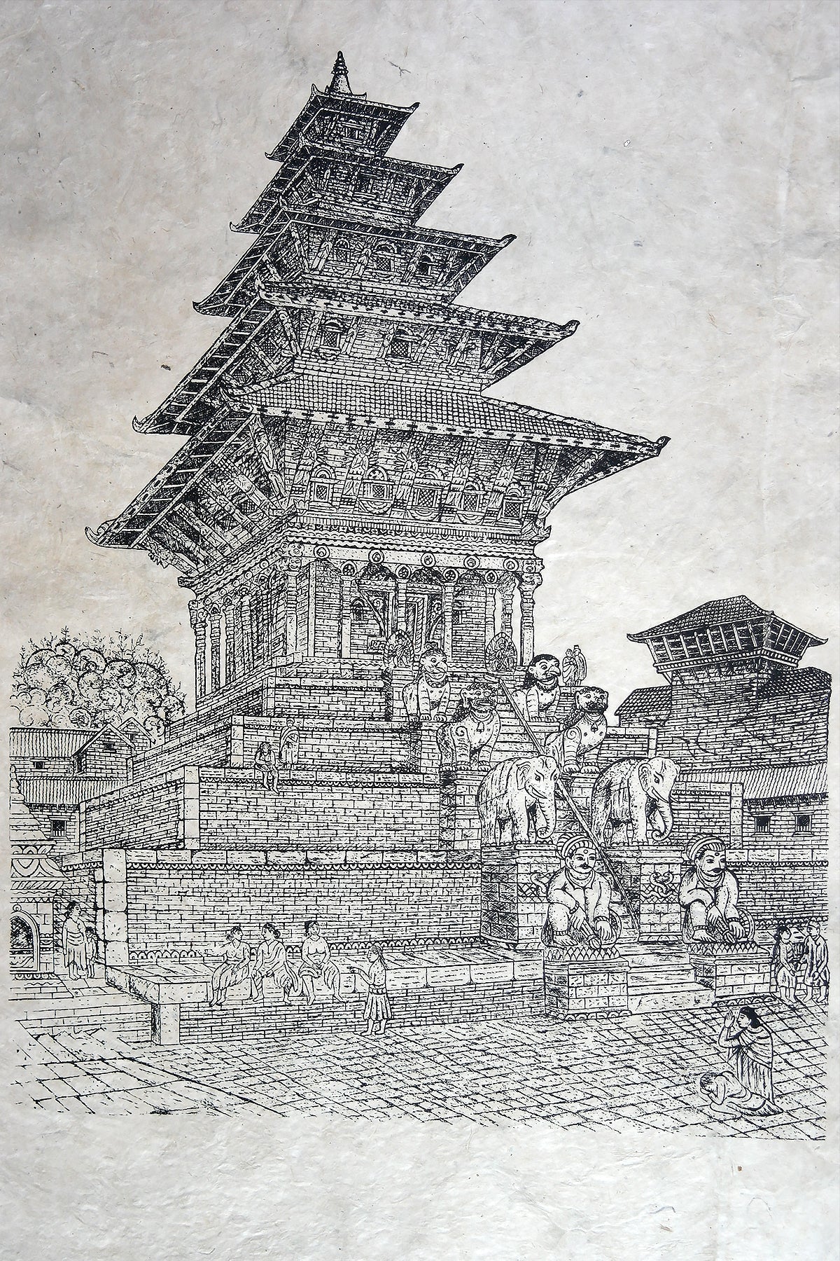 Poster of Nyatapole Temple Bhaktapur, Lokta Paper poster of five tiere | Vajracrafts