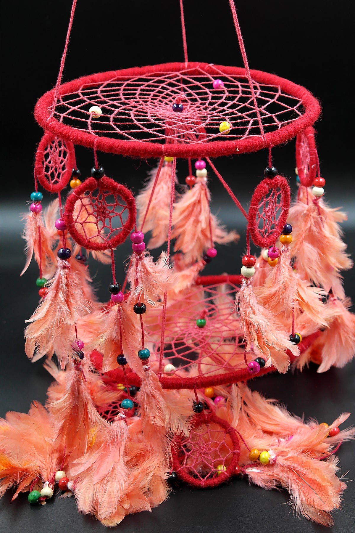 Red Handmade Dream Catcher, Feather Hanging Dreamcatcher Home Decor