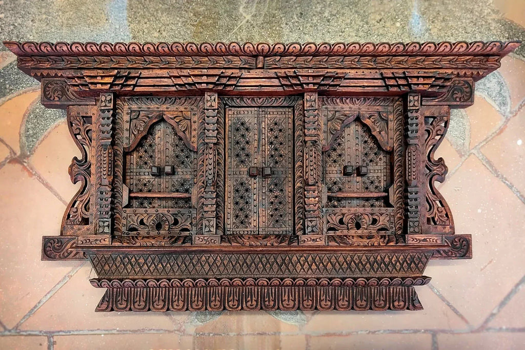 3 in 1 Traditional Newari Wooden sliding cum swing open window Wall Décor - Vajracrafts