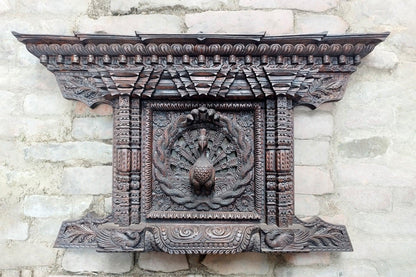 Wooden Handmade Newari Traditional Peacock Window Wall Hanging Collectible - Vajracrafts