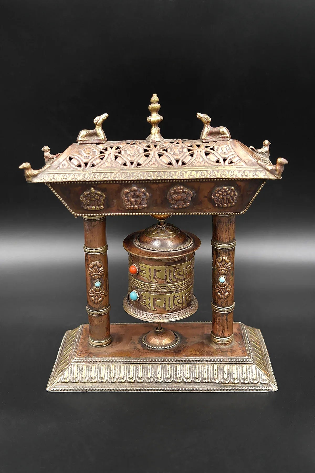 Potala Gate Design Prayer wheel with Incense Burner at top - Vajracrafts