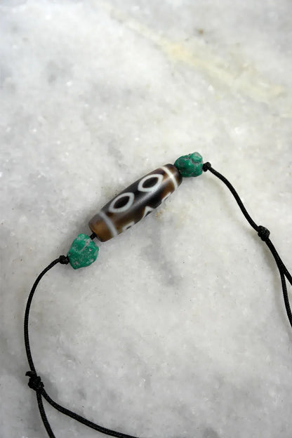 Two eyes and Spade eye Agate Stone Old Amulet Dzi Beads with Turquoise beads - Vajracrafts