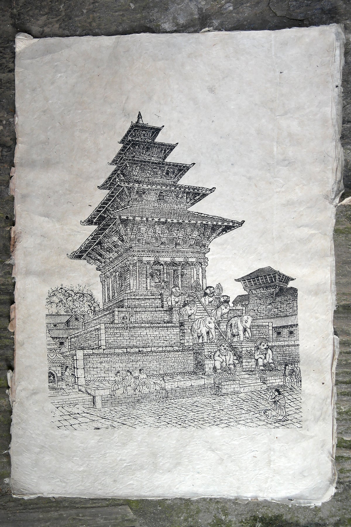 Poster of Nyatapole Temple Bhaktapur, Lokta Paper poster of five tiere | Vajracrafts