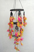 3 tier Dream Catcher Wall Hanging in Black, Feather Hanging Dreamcatcher - Vajracrafts