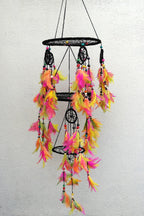 3 tier Dream Catcher Wall Hanging in Black, Feather Hanging Dreamcatcher - Vajracrafts