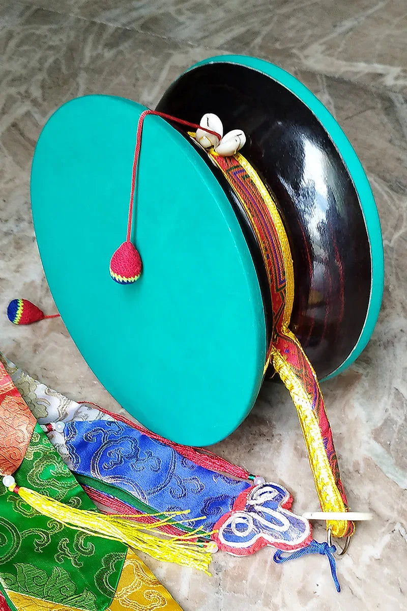 Tibetan Buddhist Handpainted Chod Drum, 9" - Vajracrafts