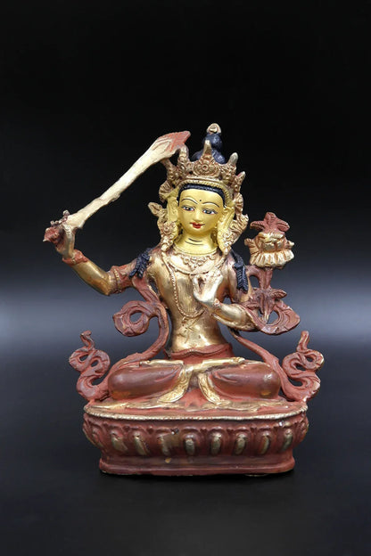 Partially Gold Plated Manjushree Statue, 6" - Vajracrafts