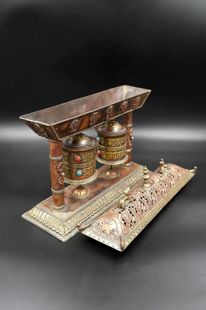 Tibetan Spinning Double Prayer wheel, Buddhist prayer wheel handmade in Nepal - Vajracrafts