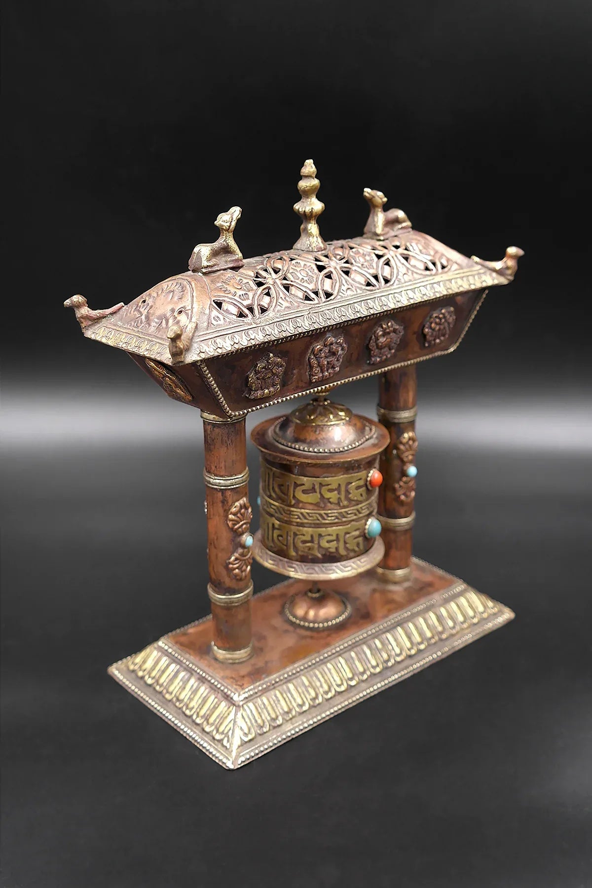 Potala Gate Design Prayer wheel with Incense Burner at top - Vajracrafts