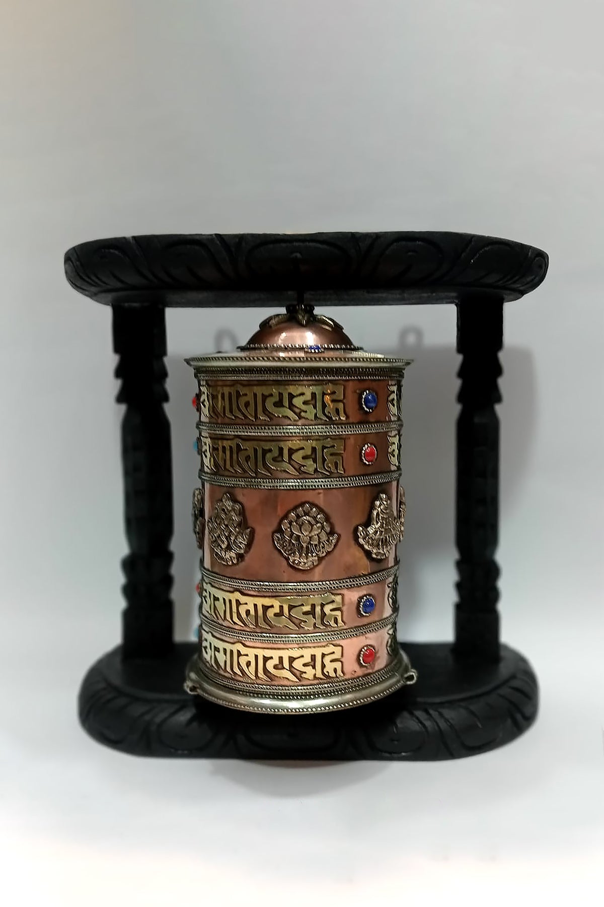 Tibetan Buddhist Ashtamangala Prayer Wheel from Nepal | Vajracrafts