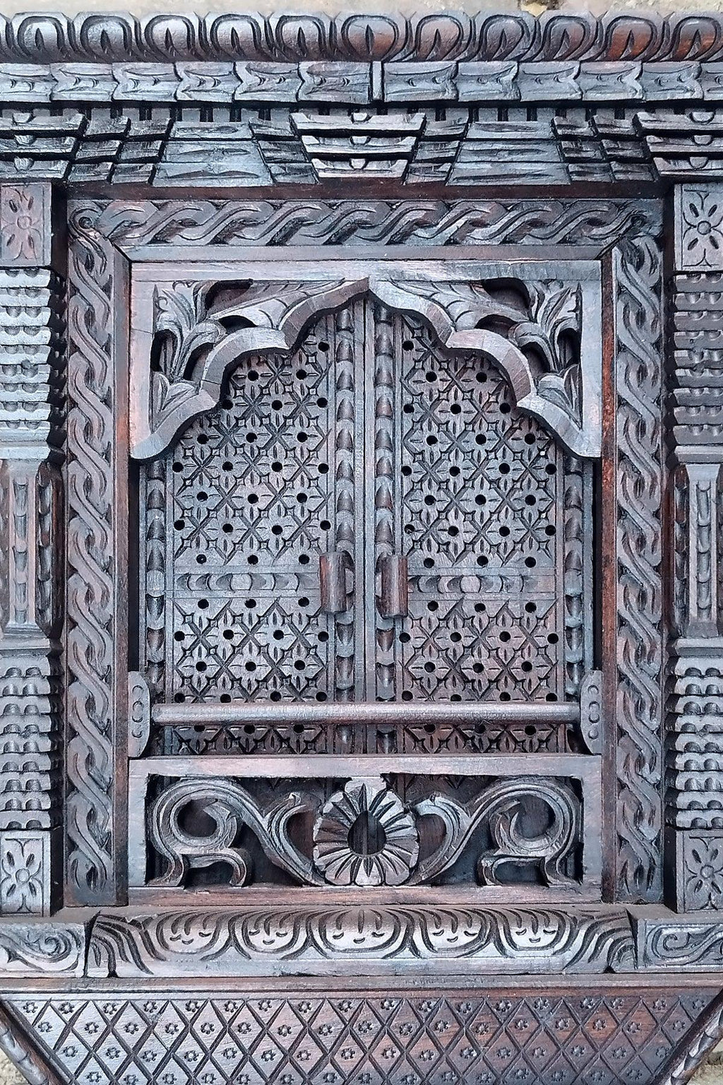 Traditional Newari Handcrafted Wooden Kumari Window - Vajracrafts