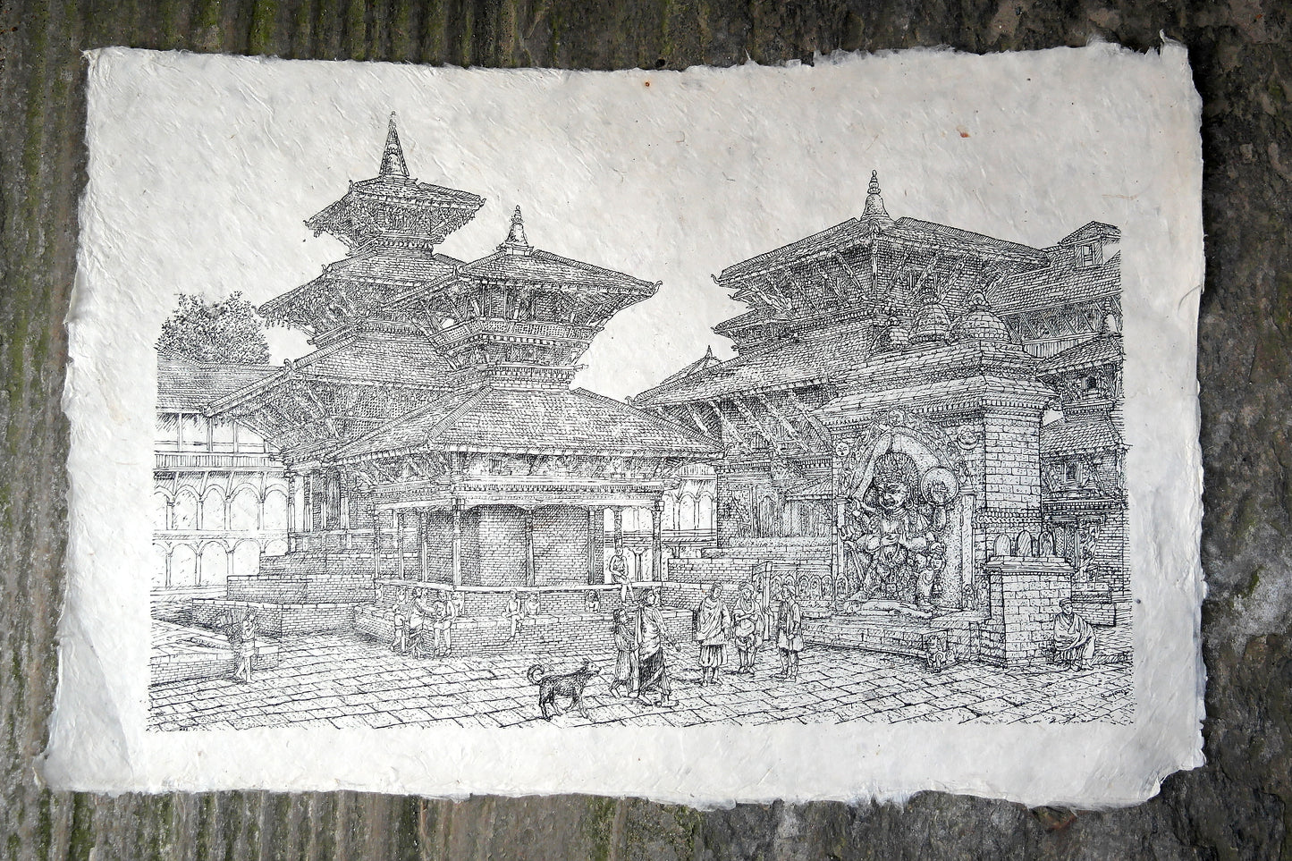 Handmade Lokta Paper Poster of Hanumandhoka Durbar, Kathmandu | Vajracrafts