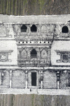 Handmade Lokta Paper Poster of Courtyard Elevation of Kuthu Math, Bhaktapur - Vajracrafts