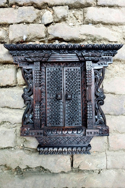 Traditional Newari Handcrafted Wooden sliding Window cum Wall Décor - Vajracrafts