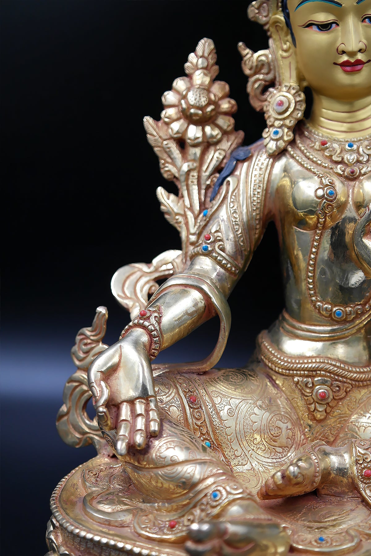 Elegant Hand carved Tibetan Green Tara Statue, 13"