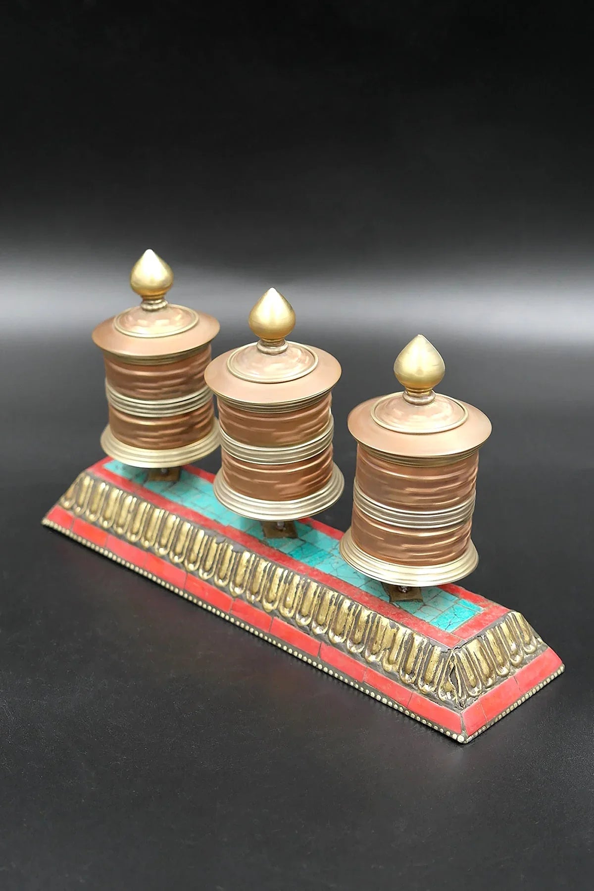 Two lines Mantra engraved Three in One Prayer Wheel with stand - Vajracrafts