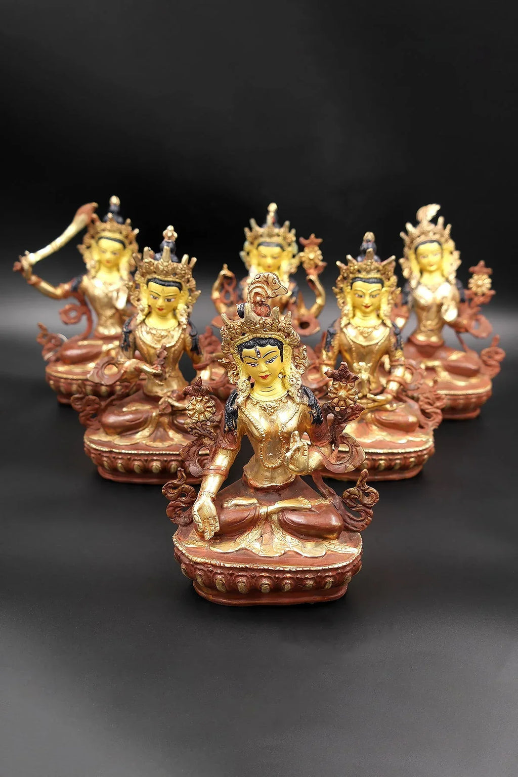 Green Tara, Manjushri, Chenrezig, Vajrasattva, Amitabha and White Tara, Set of 6 Sculptures - Vajracrafts