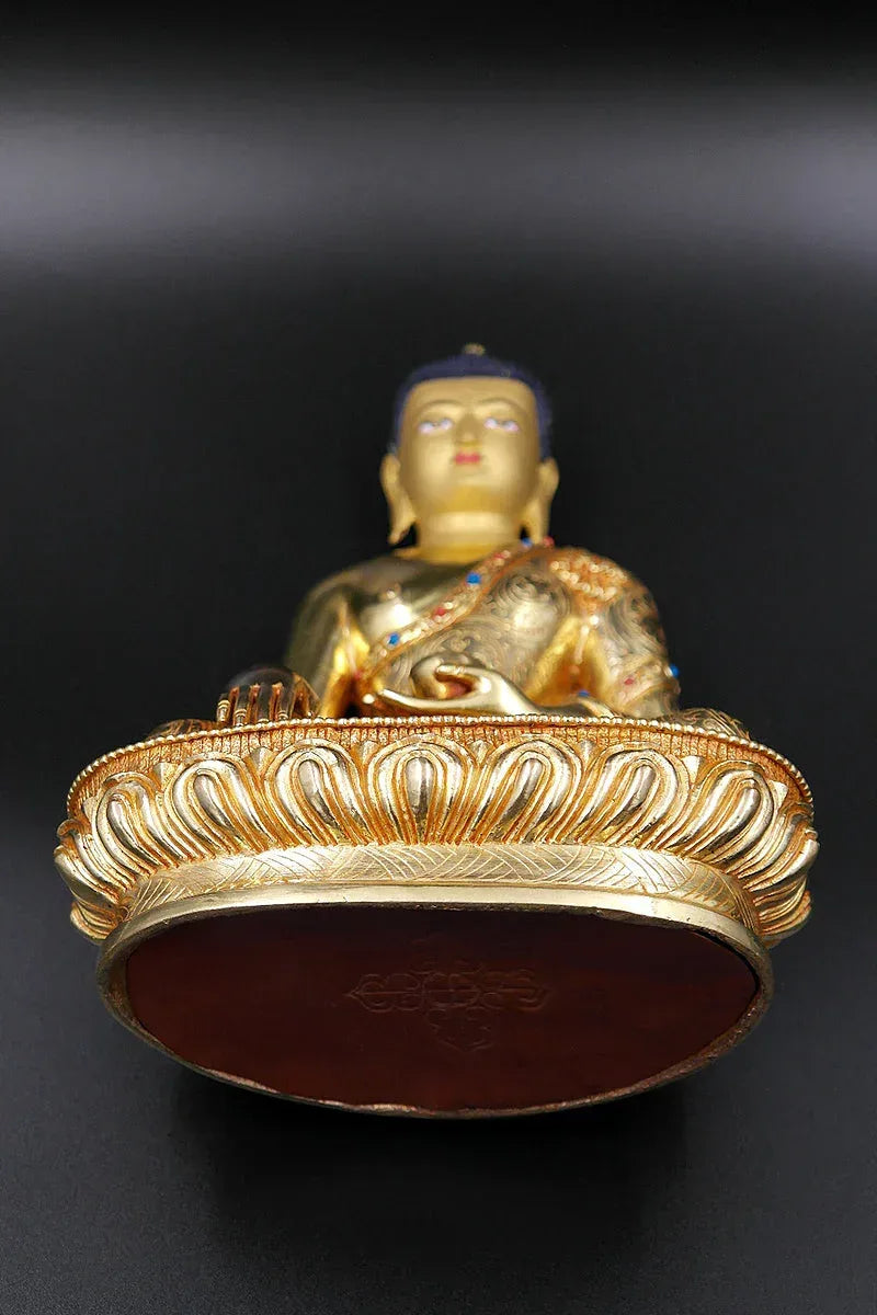 Turquoise and Coral inlaid Shakyamuni Buddha Statue, 8"