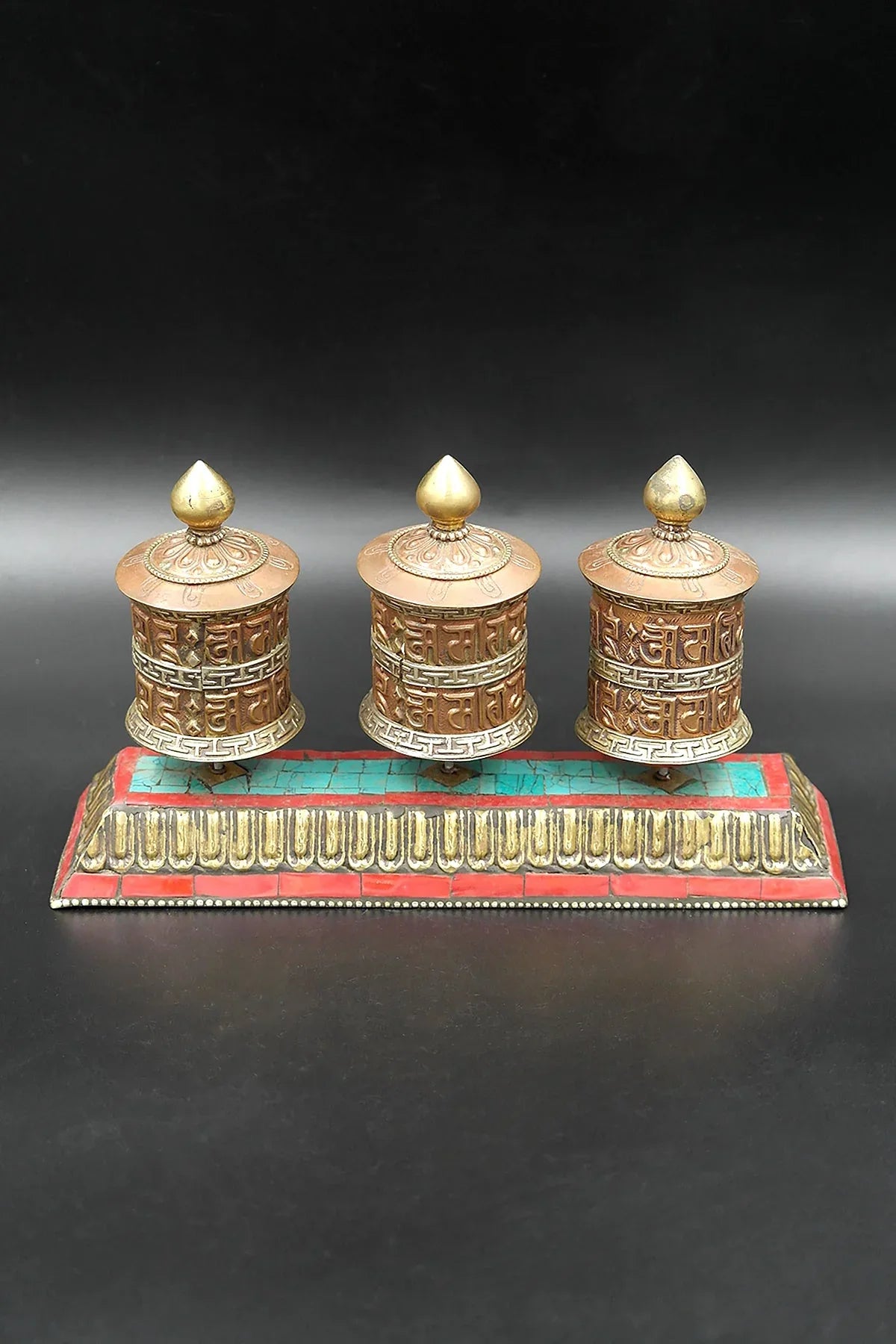 Two lines Mantra engraved Three in One Prayer Wheel with stand - Vajracrafts