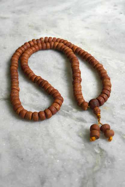 Phoenix Eye Flat Bodhi Seed Mala Necklace: 108 Prayer Beads Mala