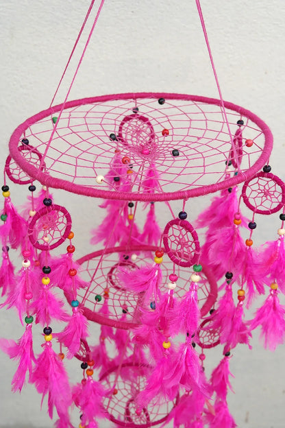 Pink Large Handmade Dream Catcher Feather Hanging - Vajracrafts