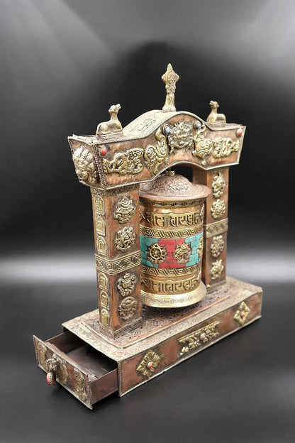 3 in 1 Potala Palace Design Prayer Wheel cum incense holder and burner - Vajracrafts