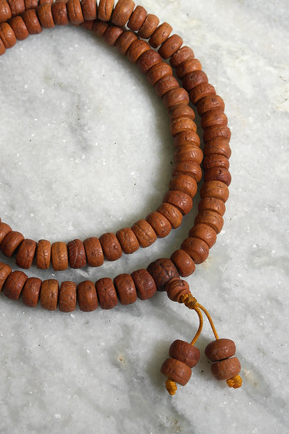 Phoenix Eye Flat Bodhi Seed Mala Necklace: 108 Prayer Beads Mala