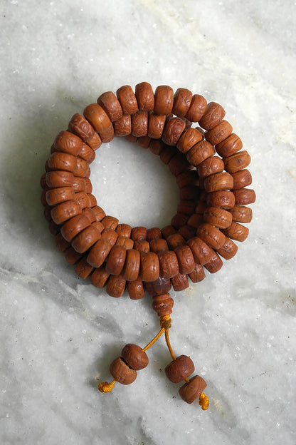 Phoenix Eye Flat Bodhi Seed Mala Necklace: 108 Prayer Beads Mala