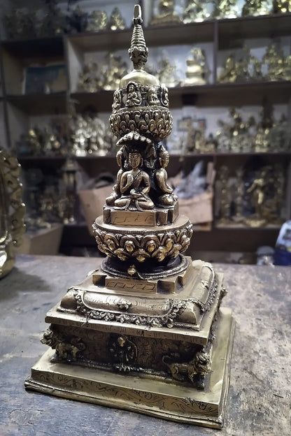 Pancha Buddha Stupa Statue, 12" - Vajracrafts