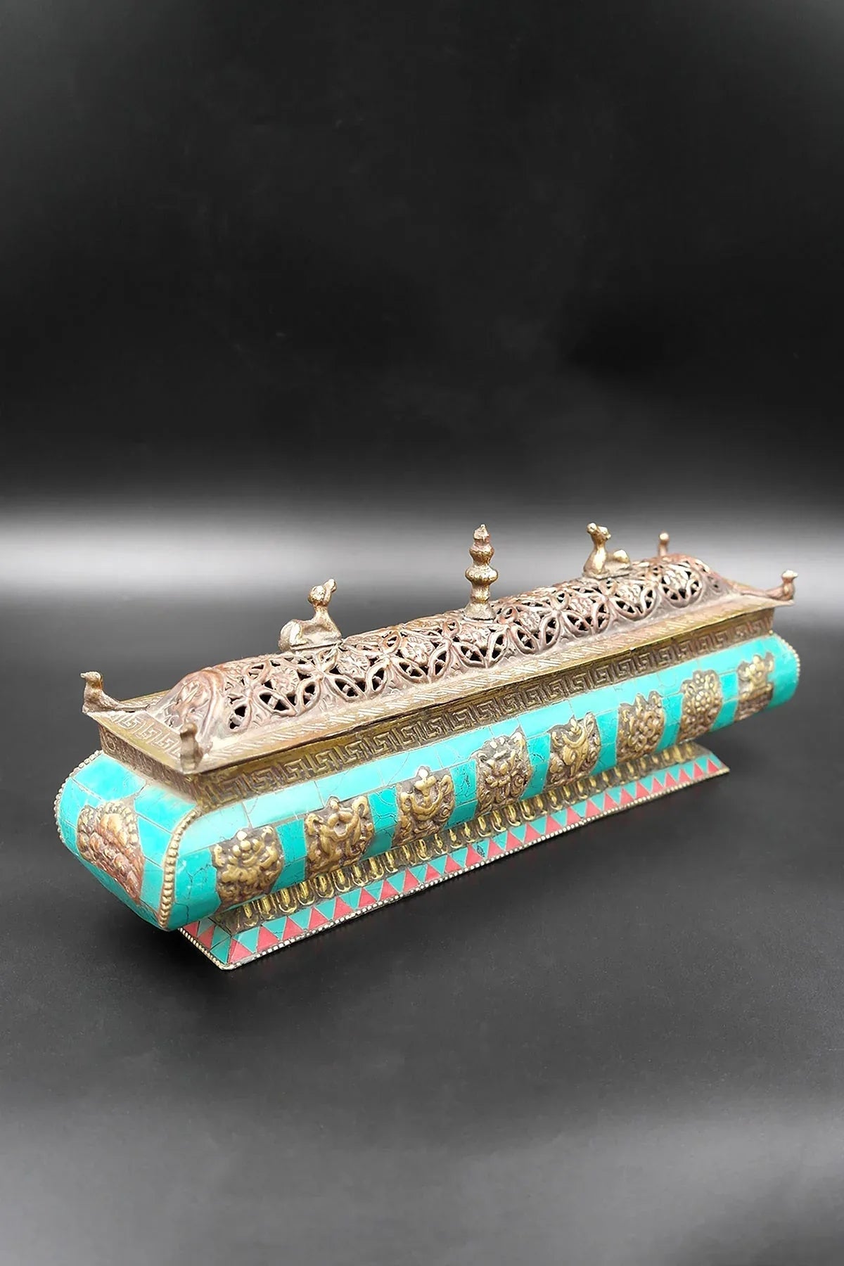 Stupa and deer and eight auspicious symbols Incense burner with natural stones - Vajracrafts
