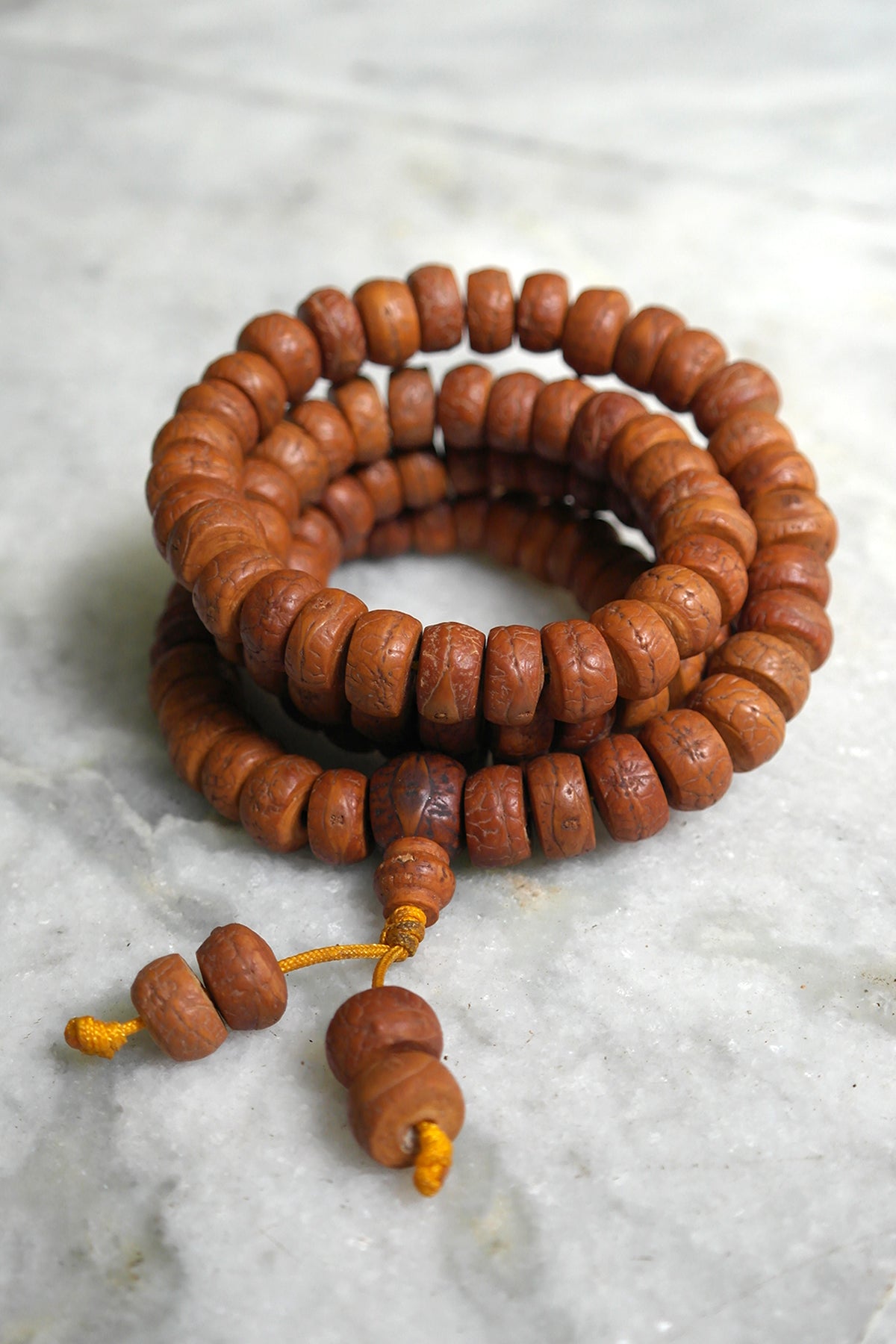 Phoenix Eye Flat Bodhi Seed Mala Necklace: 108 Prayer Beads Mala
