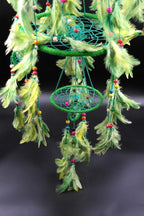 3 tier Dream Catcher Wall Hanging in Green, Handmade Ornament Feather - Vajracrafts