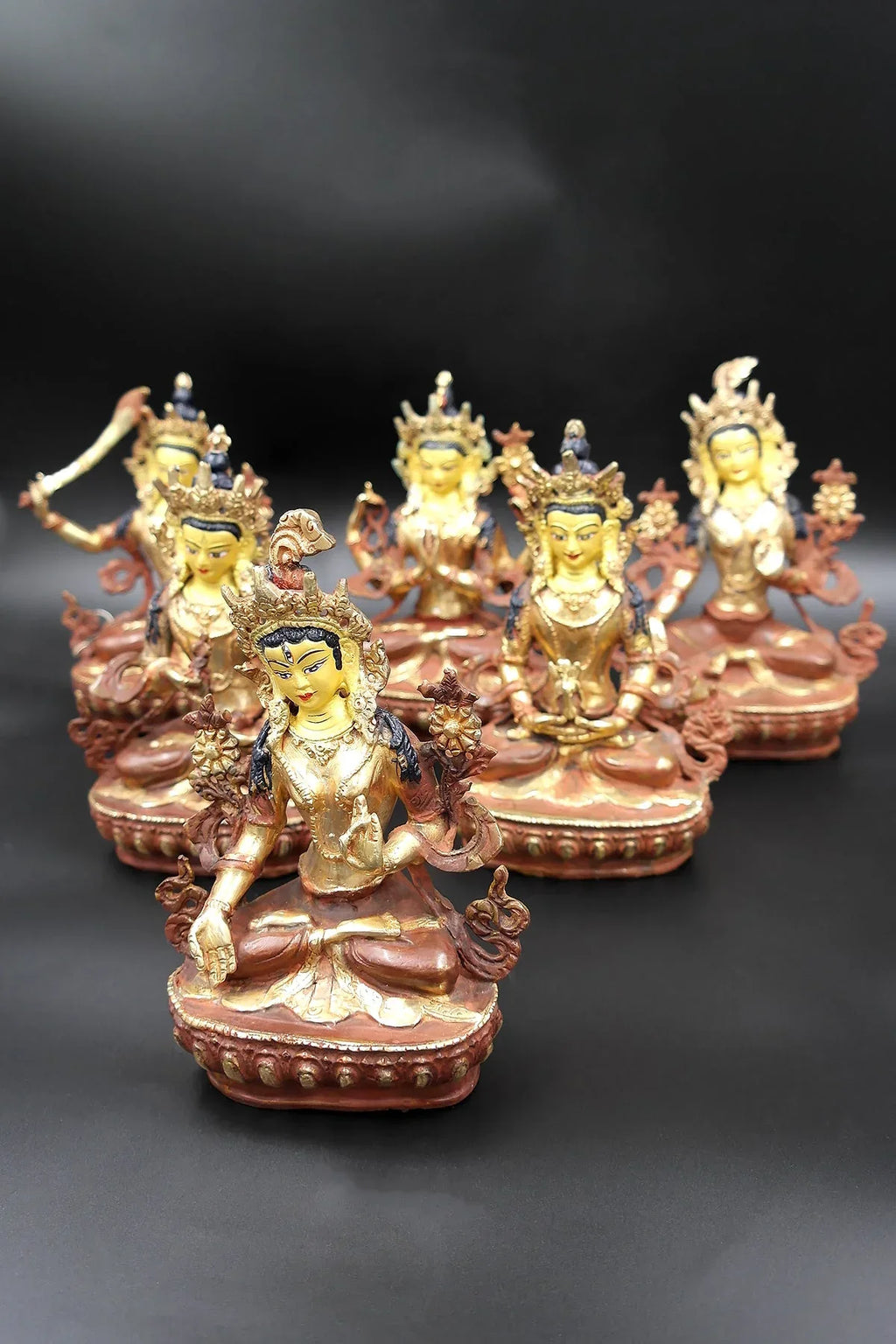 Green Tara, Manjushri, Chenrezig, Vajrasattva, Amitabha and White Tara, Set of 6 Sculptures - Vajracrafts