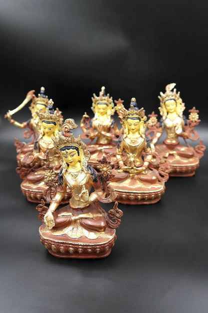 Green Tara, Manjushri, Chenrezig, Vajrasattva, Amitabha and White Tara, Set of 6 Sculptures - Vajracrafts