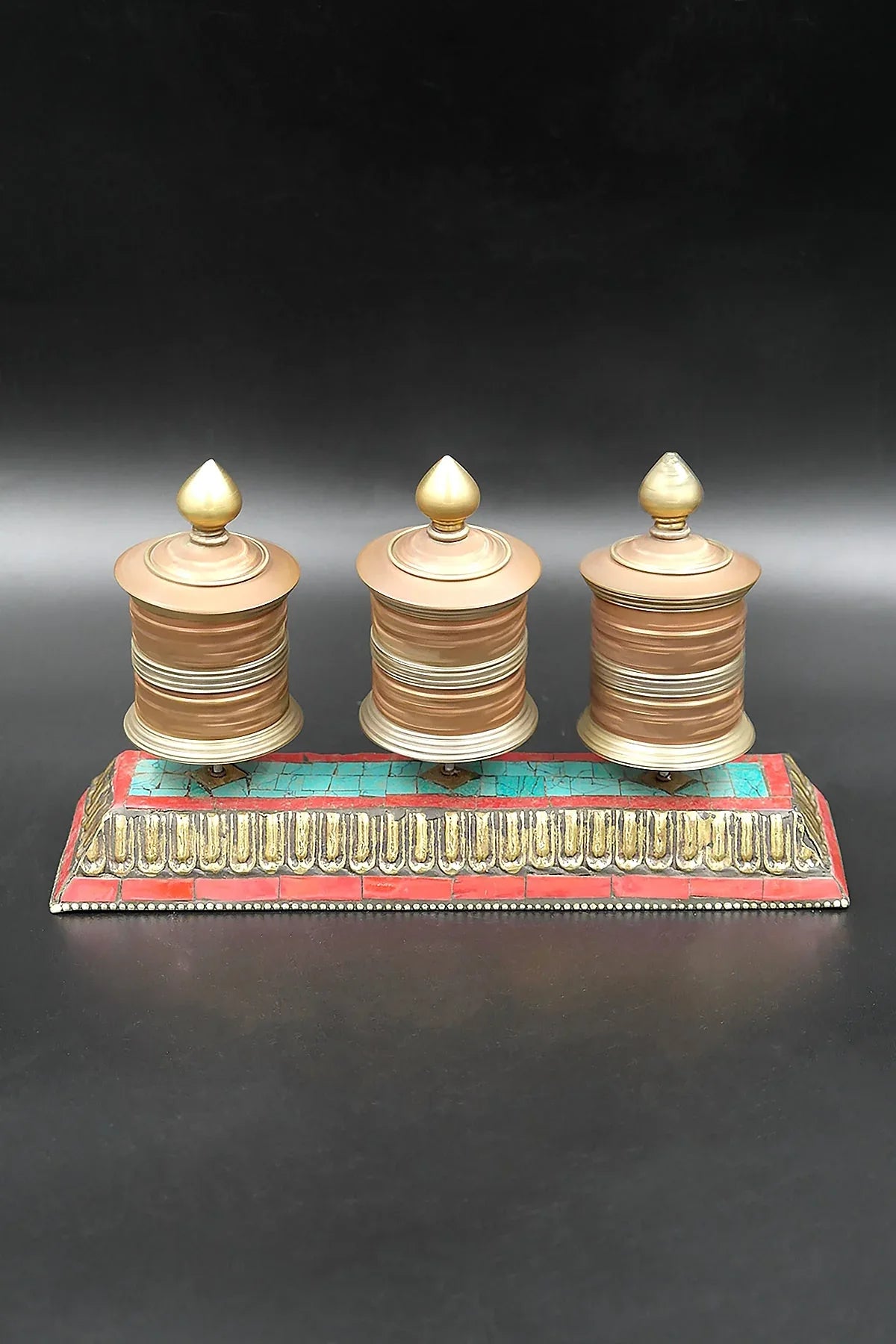 Two lines Mantra engraved Three in One Prayer Wheel with stand - Vajracrafts