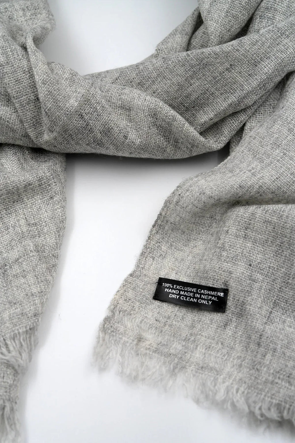 Cashmere Pashmina Shawl Handwoven Nepal wrap Knit Woven scarf Light grey - Vajracrafts