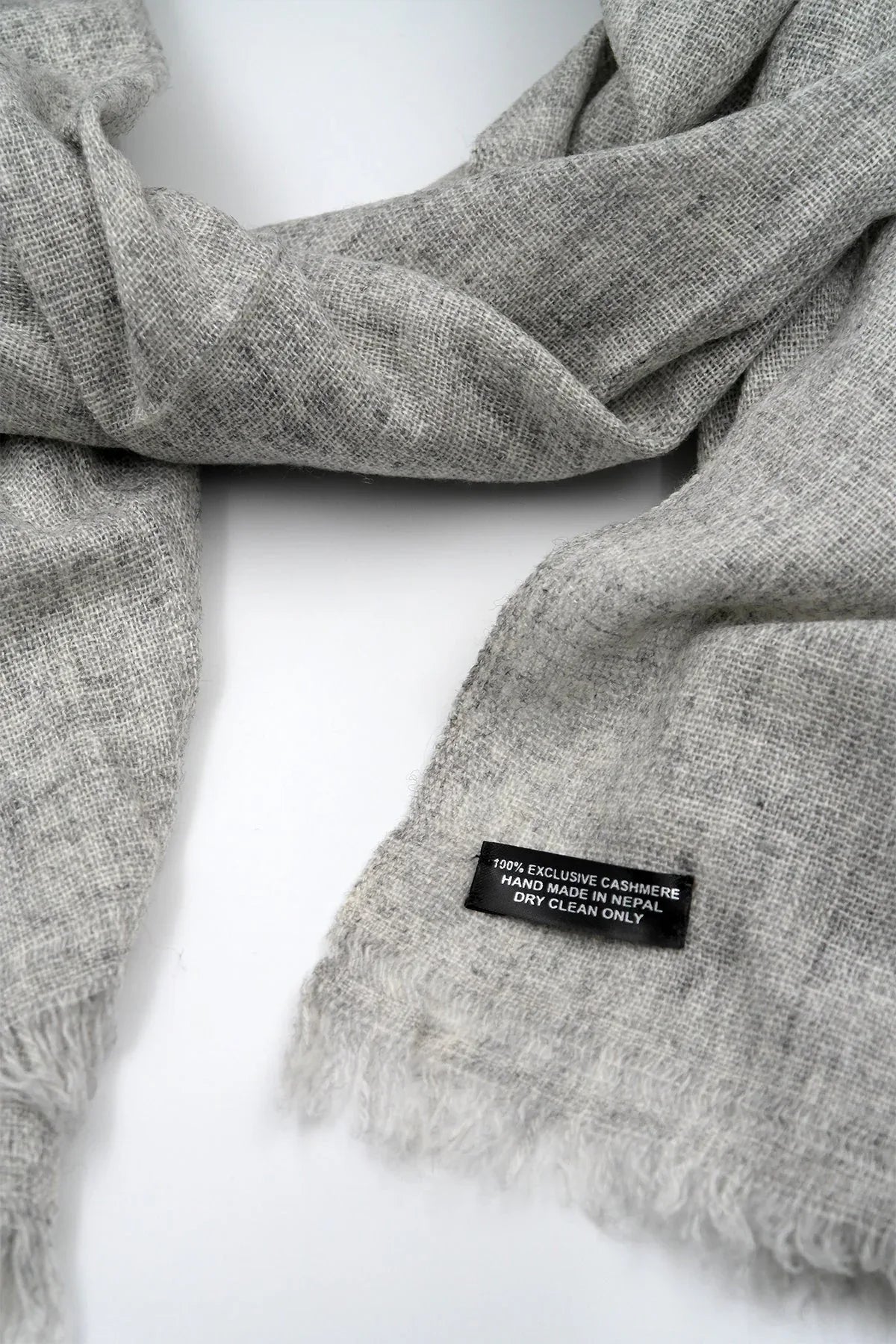 Cashmere Pashmina Shawl Handwoven Nepal wrap Knit Woven scarf Light grey - Vajracrafts