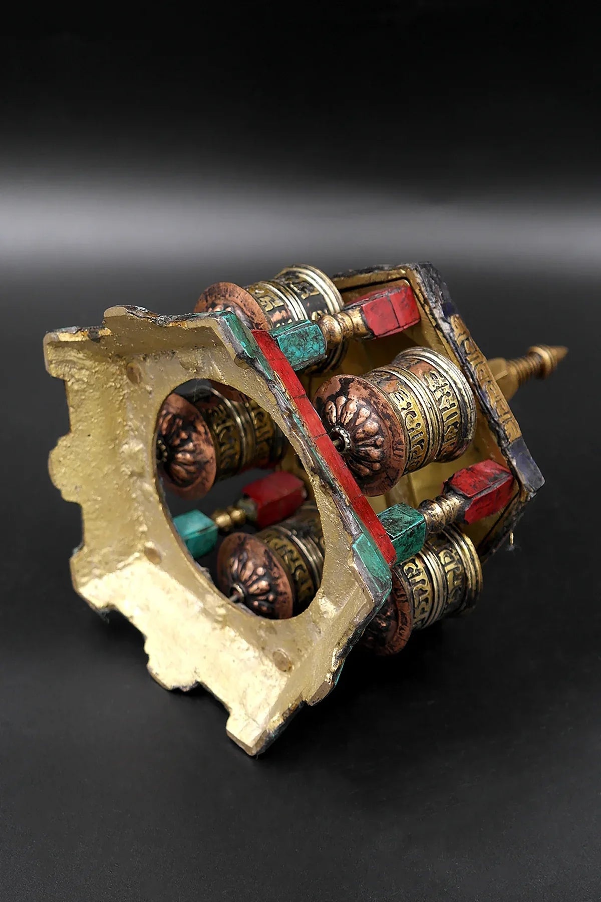 Stupa Prayer Wheel, Tibetan Buddhist stupa set with stones, table prayer wheel - Vajracrafts