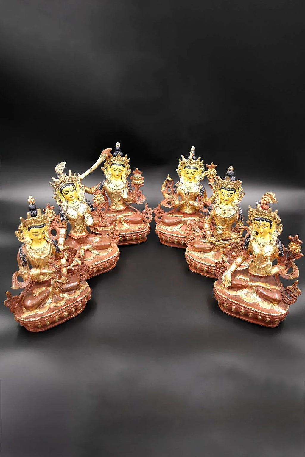 Green Tara, Manjushri, Chenrezig, Vajrasattva, Amitabha and White Tara, Set of 6 Sculptures - Vajracrafts