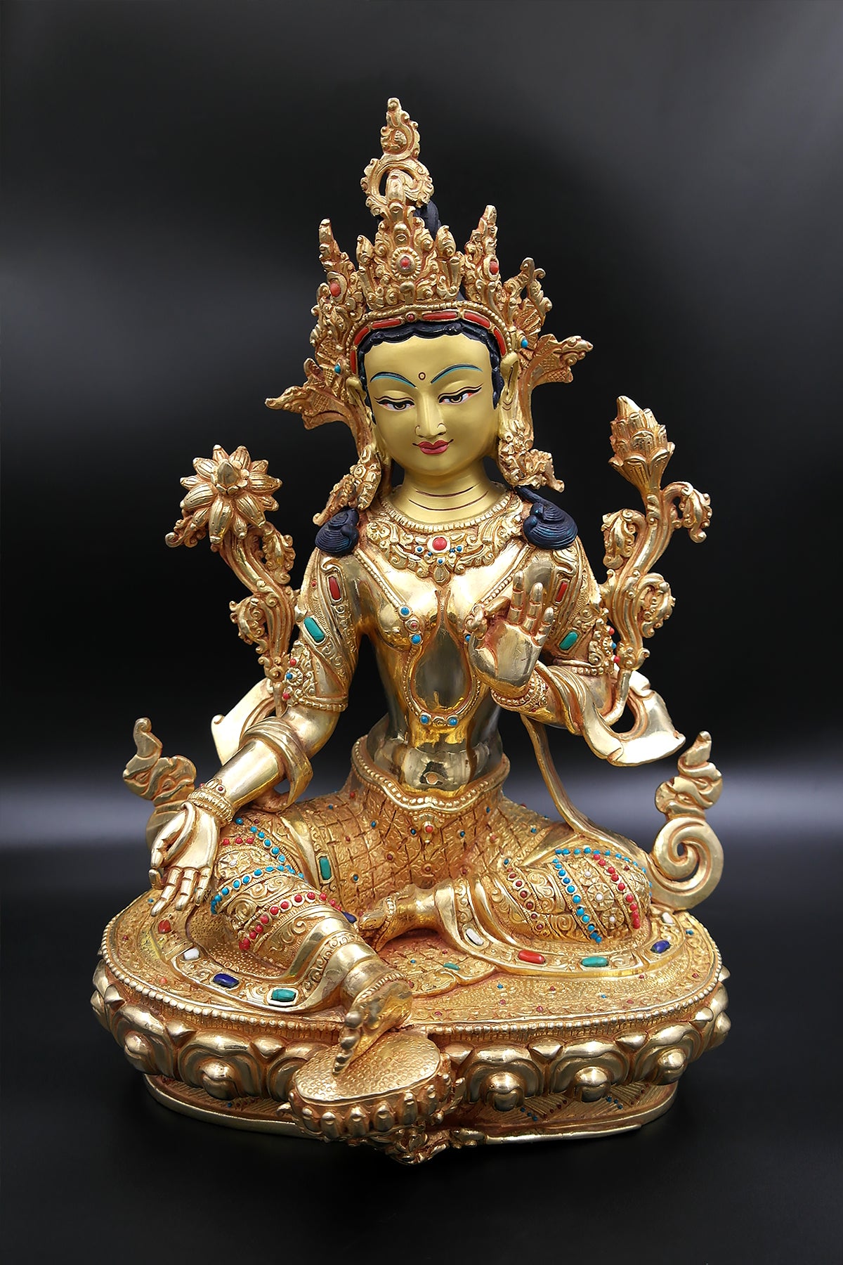Jeweled Green Tara Statue, 13"