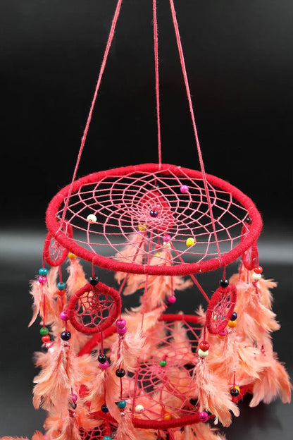 Red Handmade Dream Catcher, Feather Hanging Dreamcatcher Home Decor - Vajracrafts